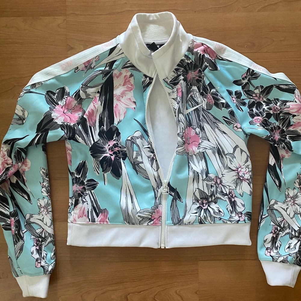 Nike Blue Floral Print Sportswear Full Zip Front Jacket